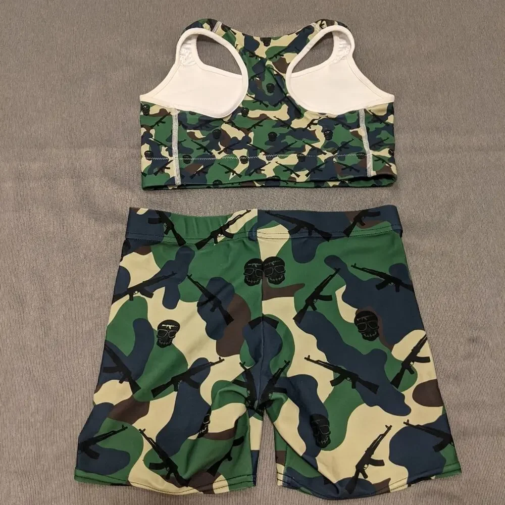 Regnum Dei USA Camo Matching Set Workout Shorts Sports Bra Bike Shorts M